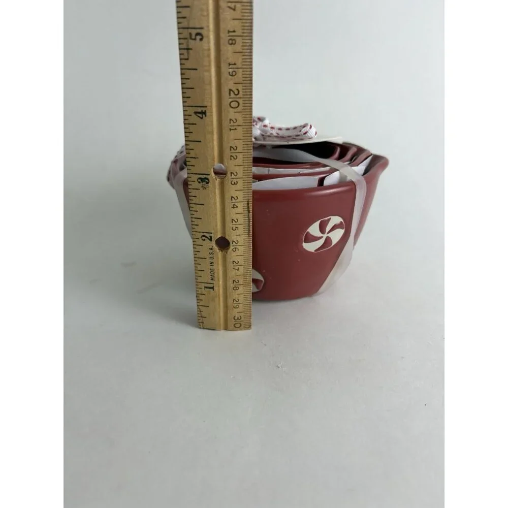 Set of 4 Rae Dunn Peppermints Measuring Cups Ceramic Red Chistine Holiday NEW